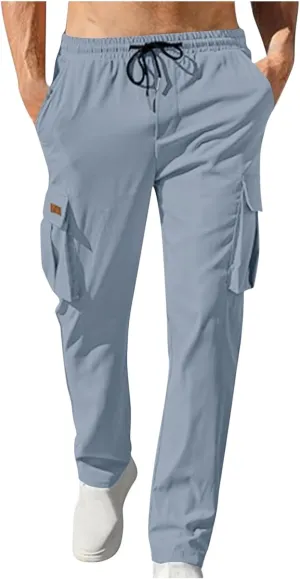 Mens Cargo Pants Casual Regular Fit Drawstring Elastic Waist Pants for Men Sports Athletic Work Outdoor Trousers