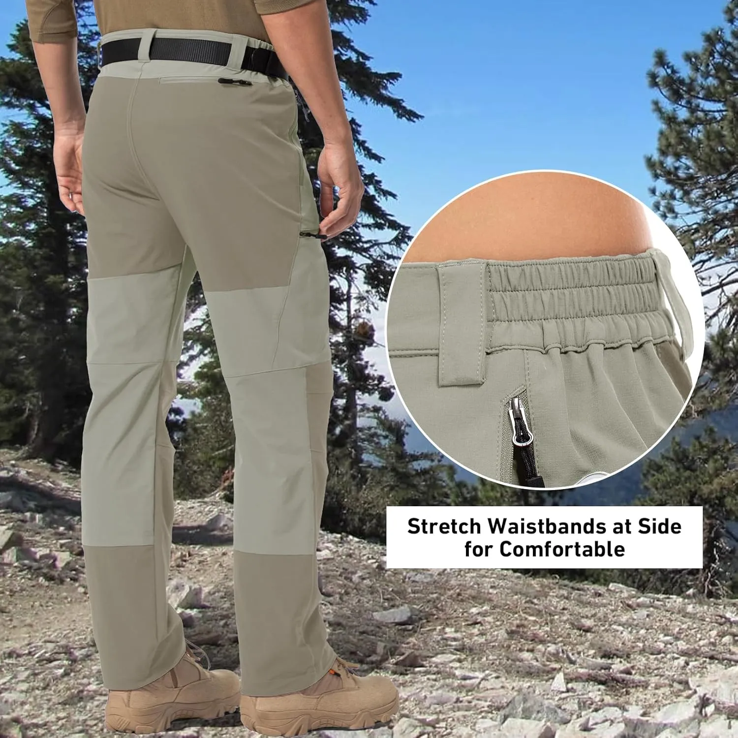 Mens Cargo Safari Hiking Pants Lightweight Waterproof Quick Dry Tactical Nylon Stretch Pants