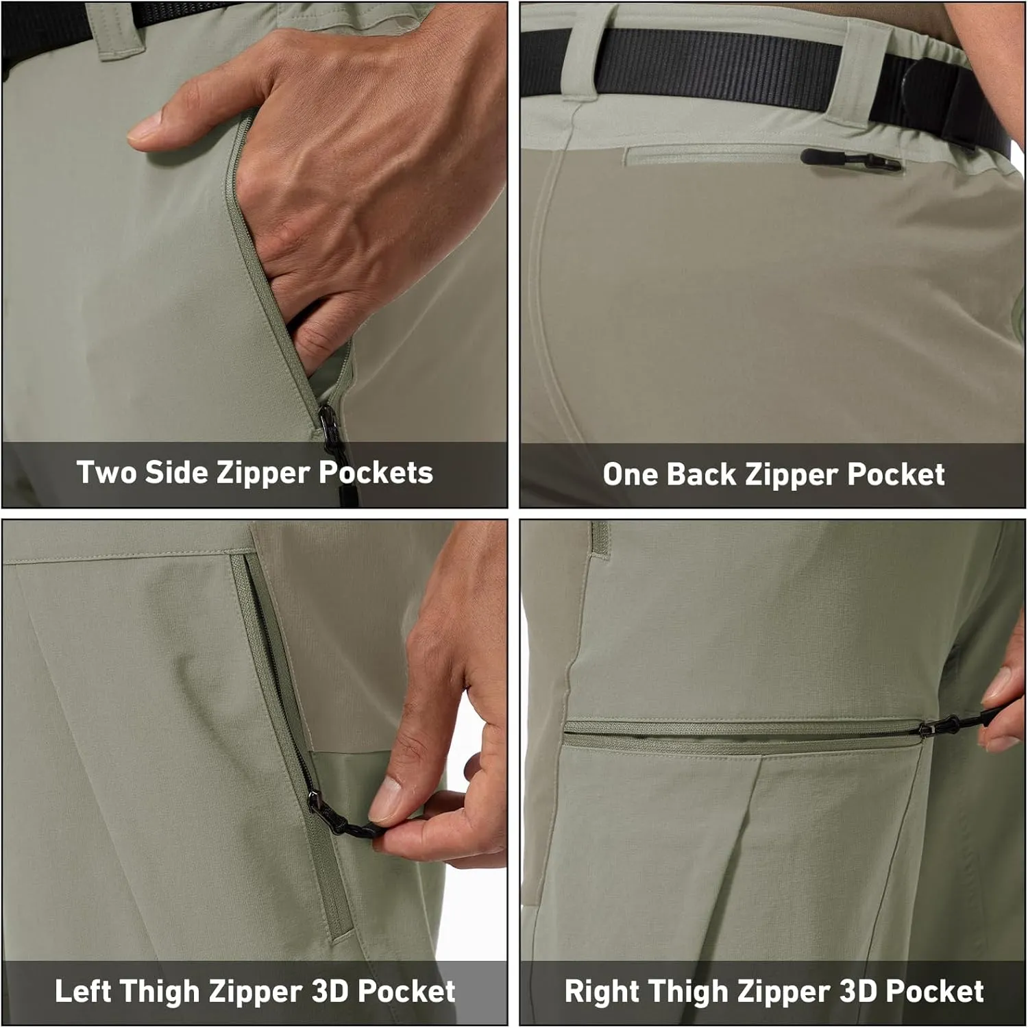 Mens Cargo Safari Hiking Pants Lightweight Waterproof Quick Dry Tactical Nylon Stretch Pants