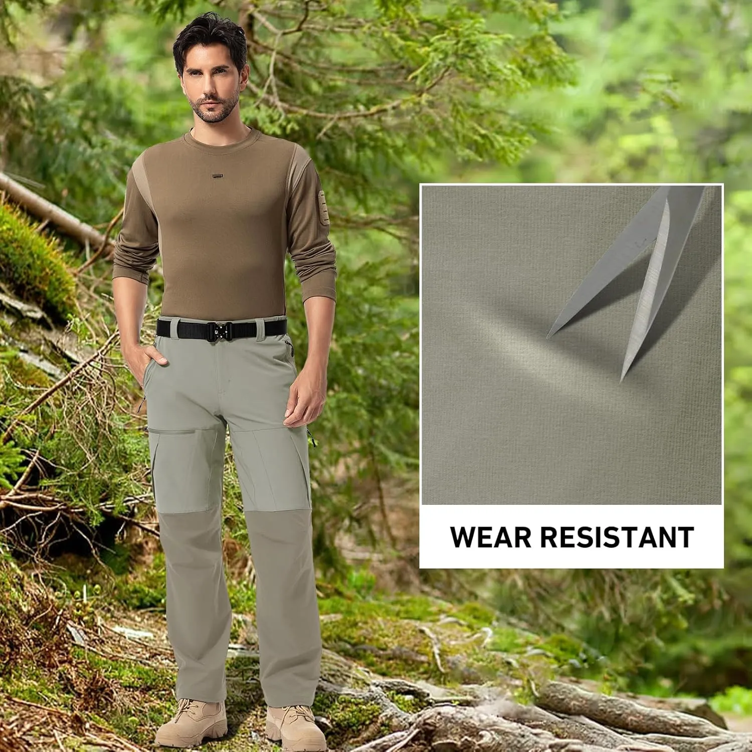 Mens Cargo Safari Hiking Pants Lightweight Waterproof Quick Dry Tactical Nylon Stretch Pants