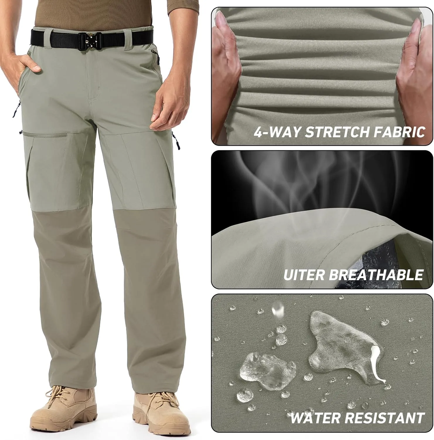 Mens Cargo Safari Hiking Pants Lightweight Waterproof Quick Dry Tactical Nylon Stretch Pants