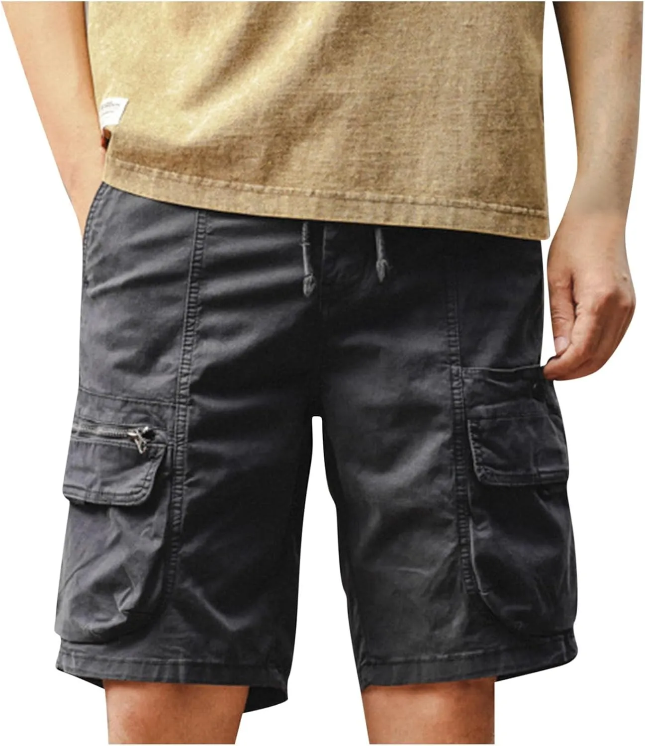 Mens Classic-Fit Cargo Shorts for Hiking Climbing Cotton Elastic Waist Multi-Pocket Summer Workout Gym Camping Shorts