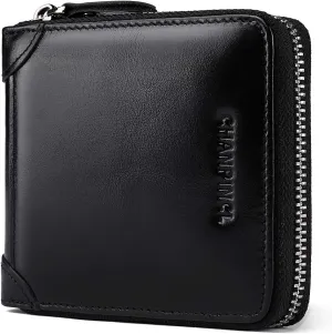Mens Genuine Leather Zipper Wallet RFID Secure Large Capacity Double Fold Multi-card Leather Wallets for Men and coin purse