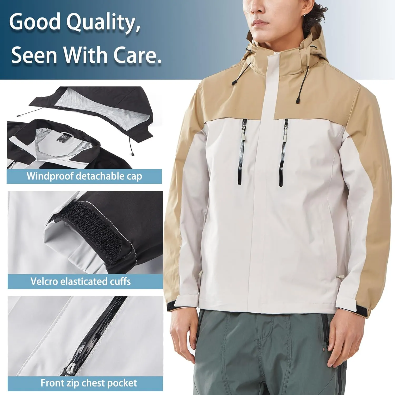 Men's Jacket with Hood Waterproof Windbreaker Lightweight Rainproof Jacket