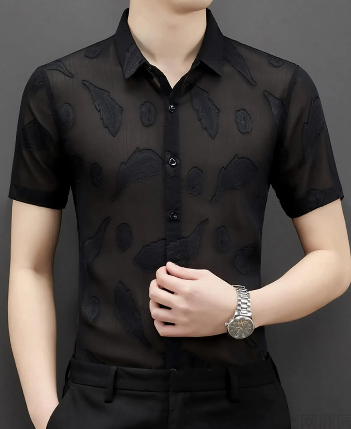 Mens Pattern Short Sleeve Shirts Button Down Slim Fit