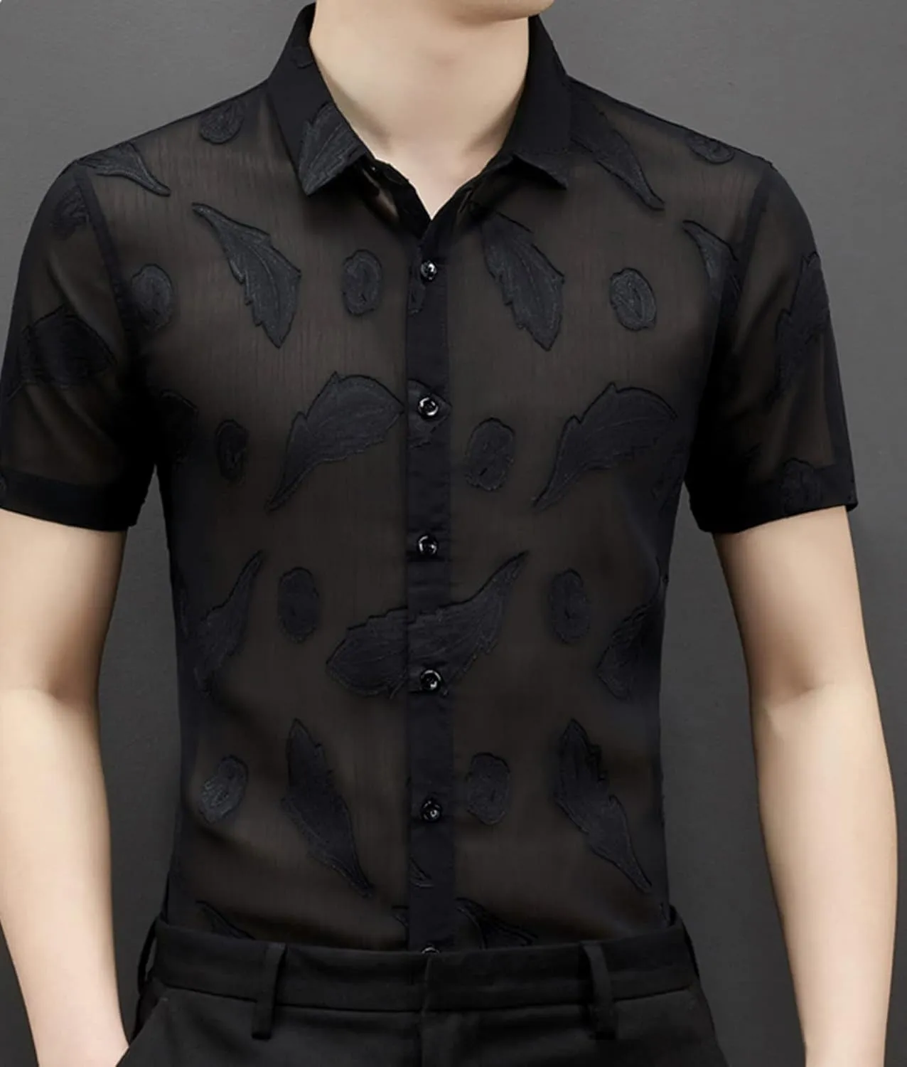 Mens Pattern Short Sleeve Shirts Button Down Slim Fit