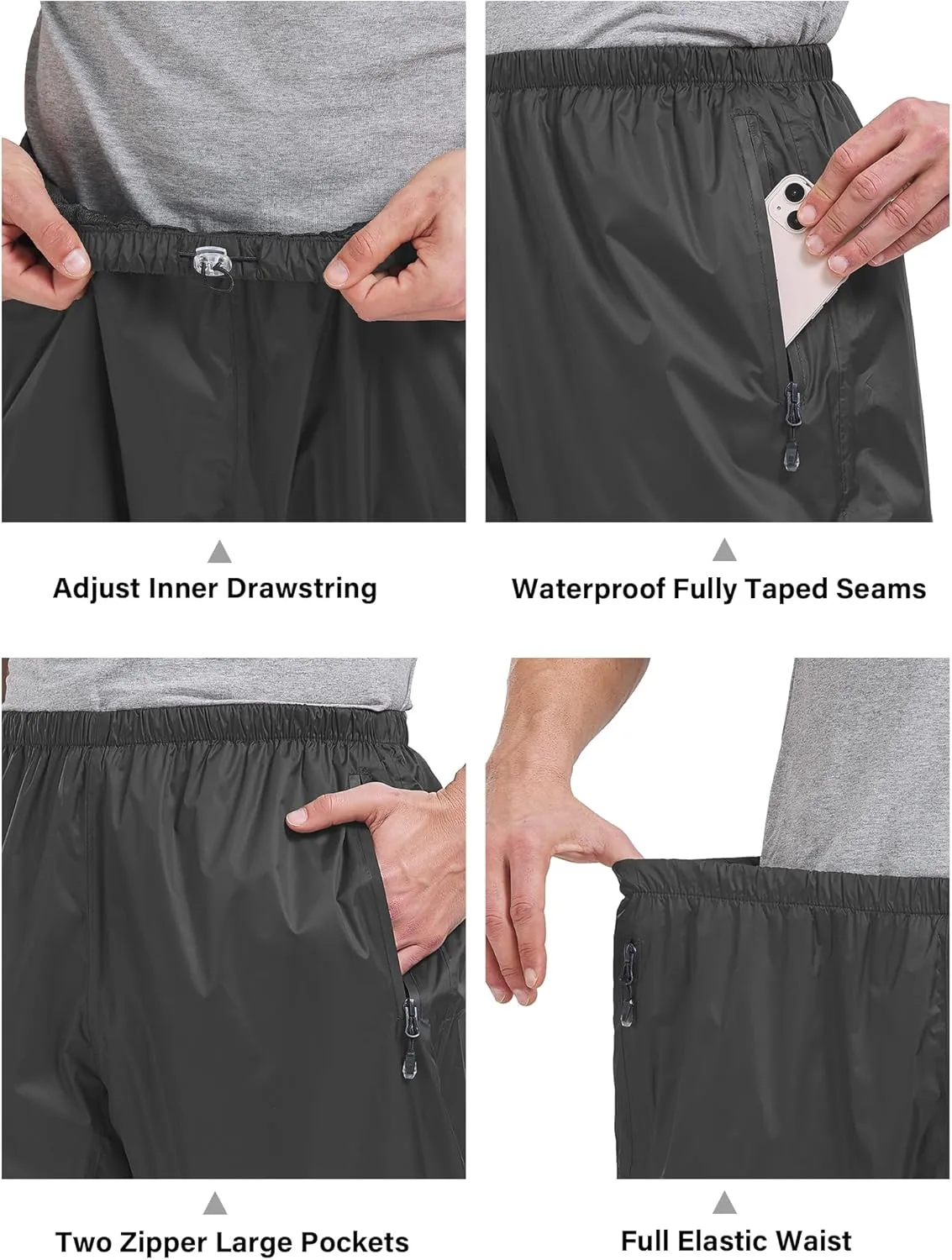 Men's Rain Pants,Waterproof Wind Pants Mens, Hiking Lightweight Outdoor Golf Fishing Cycling Motorcycle