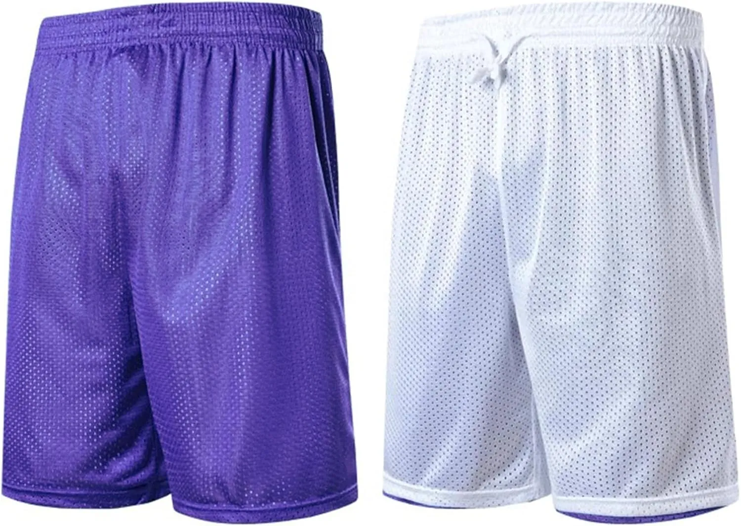 Men's Reversible Double-Layer Mesh Basketball Shorts Sports Half Pants Trousers Drawstring Elastic Waist Loose Casual