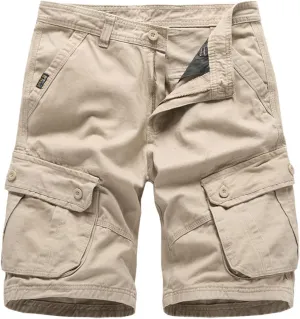 Mens Shorts 5 Inch Inseam Big and Tall Cotton Buckle Zipper Multi Pocket Cargo Shorts Fashion Outddor Work Shorts