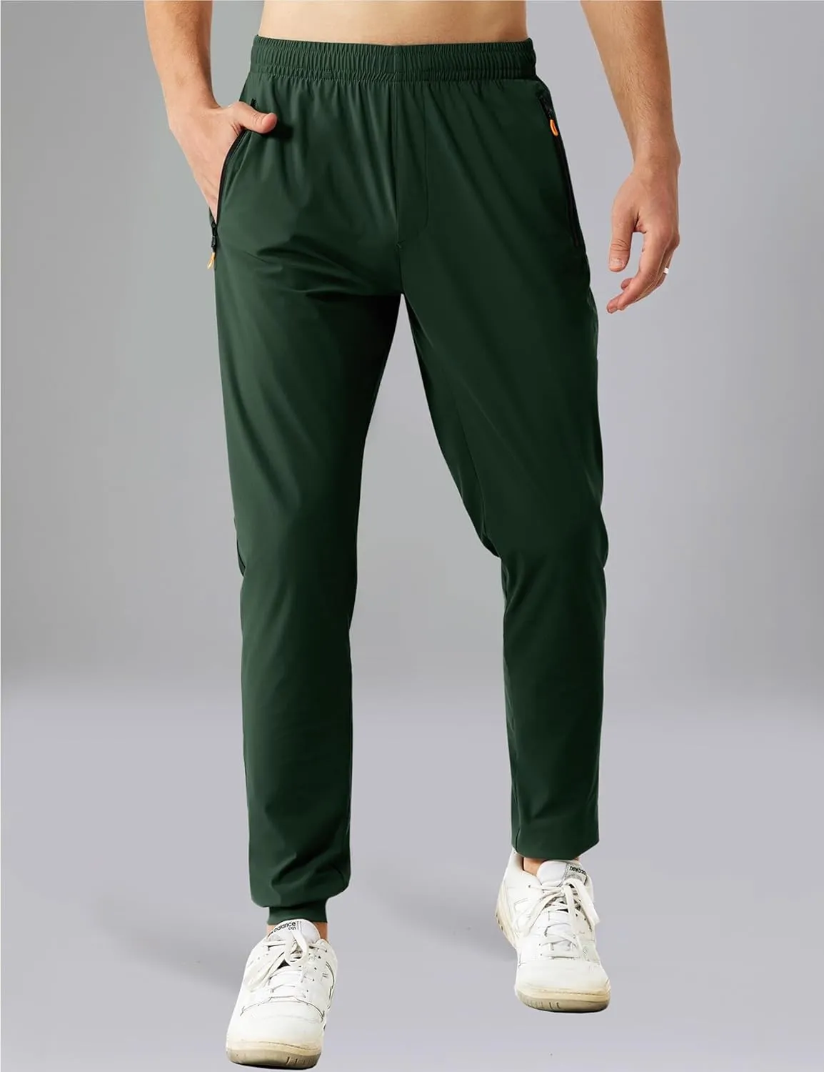 Men's Stretch Athletic Fishing Pants Lightweight Cool-Touch Workout Joggers with Zipper Pockets