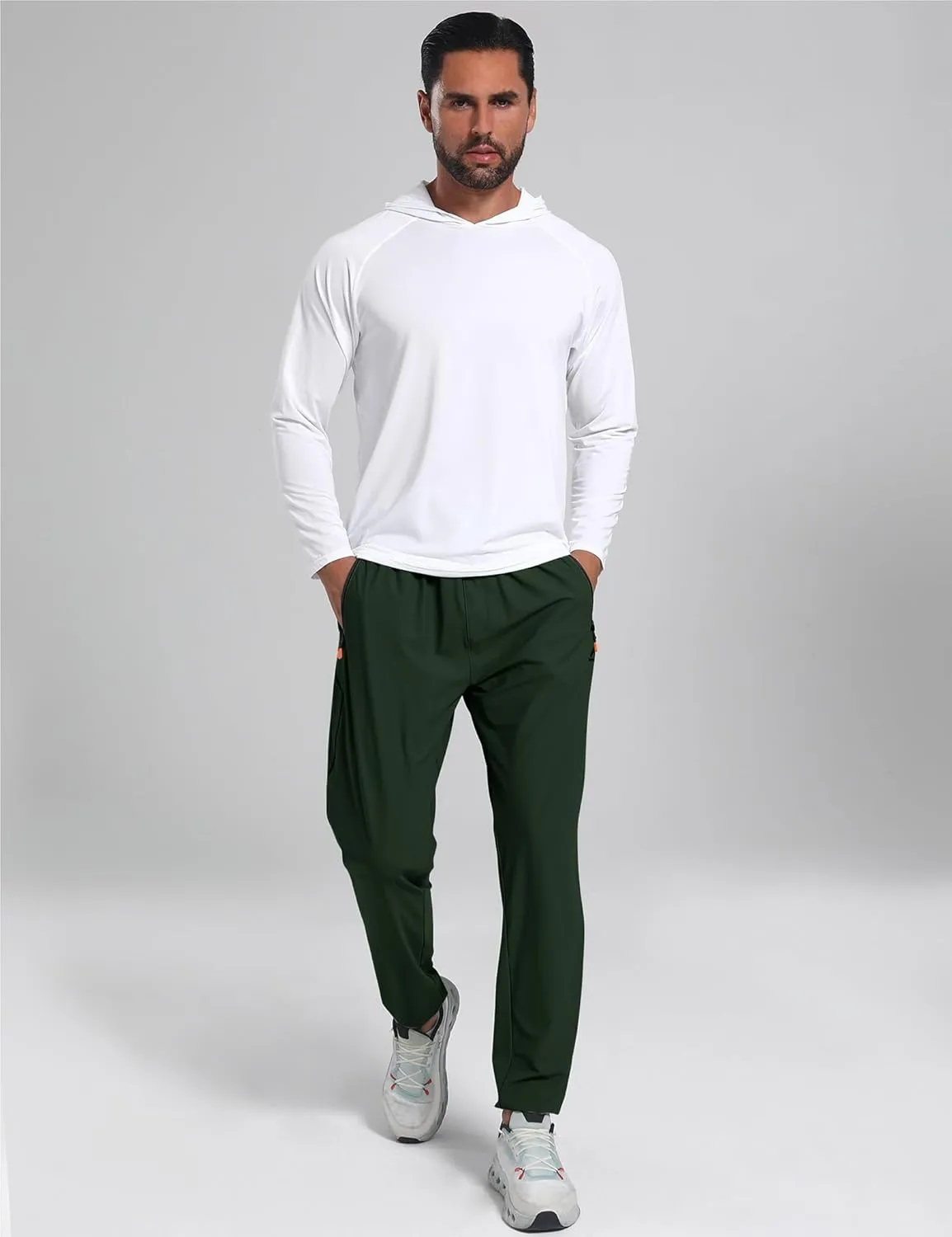 Men's Stretch Athletic Fishing Pants Lightweight Cool-Touch Workout Joggers with Zipper Pockets