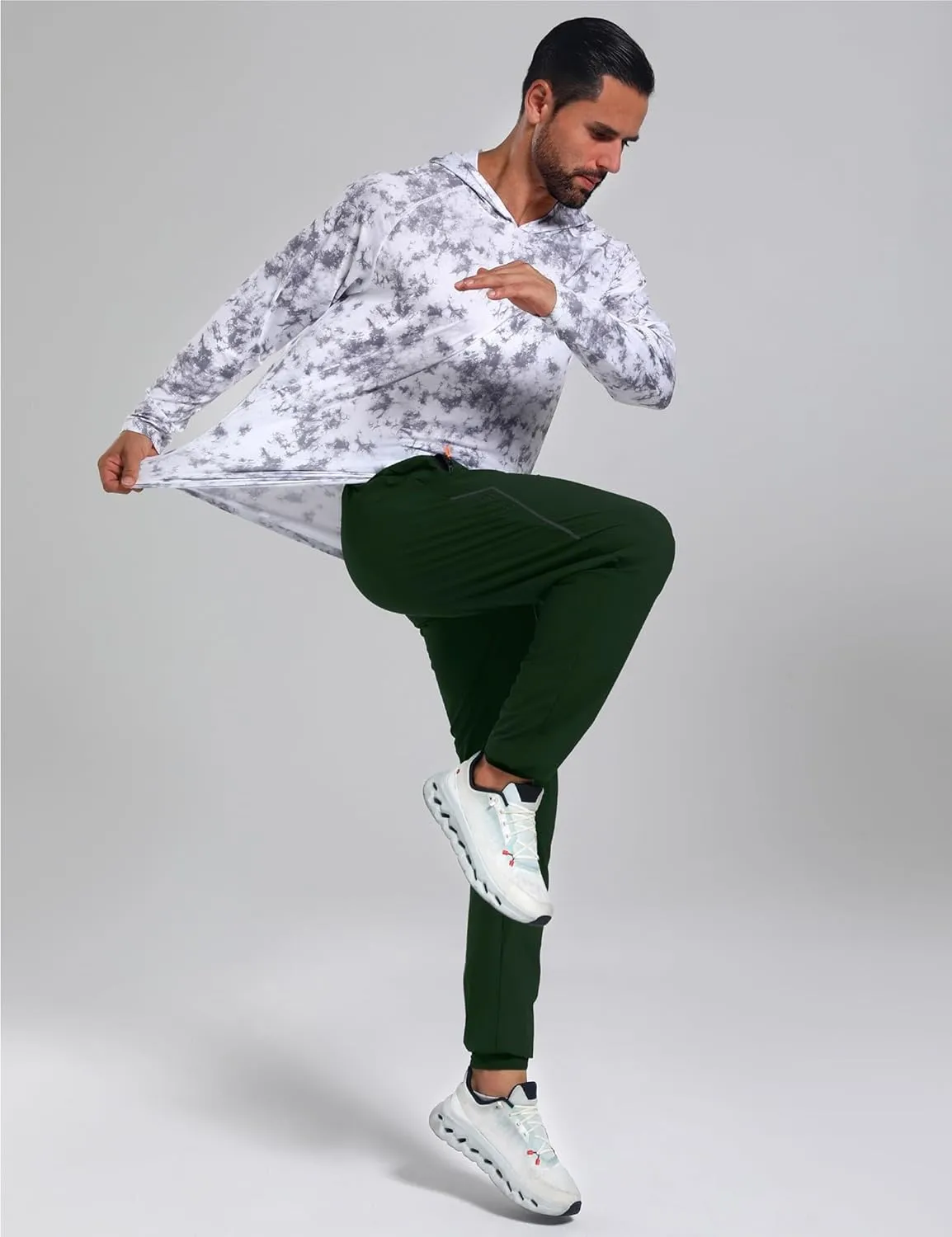 Men's Stretch Athletic Fishing Pants Lightweight Cool-Touch Workout Joggers with Zipper Pockets