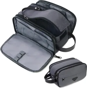 Mens Toiletry Bag Travel Leather Toiletry Organizer Dopp Kit for Men Water-resistant Shaving Bag for Bathroom (Grey)