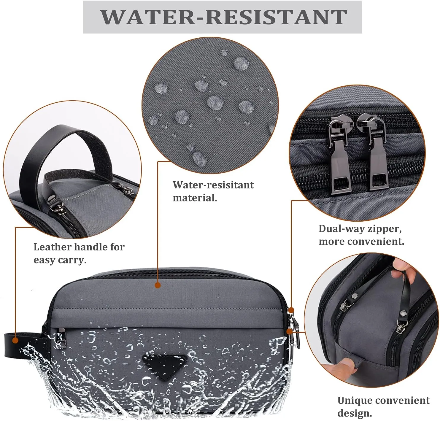 Mens Toiletry Bag Travel Leather Toiletry Organizer Dopp Kit for Men Water-resistant Shaving Bag for Bathroom (Grey)