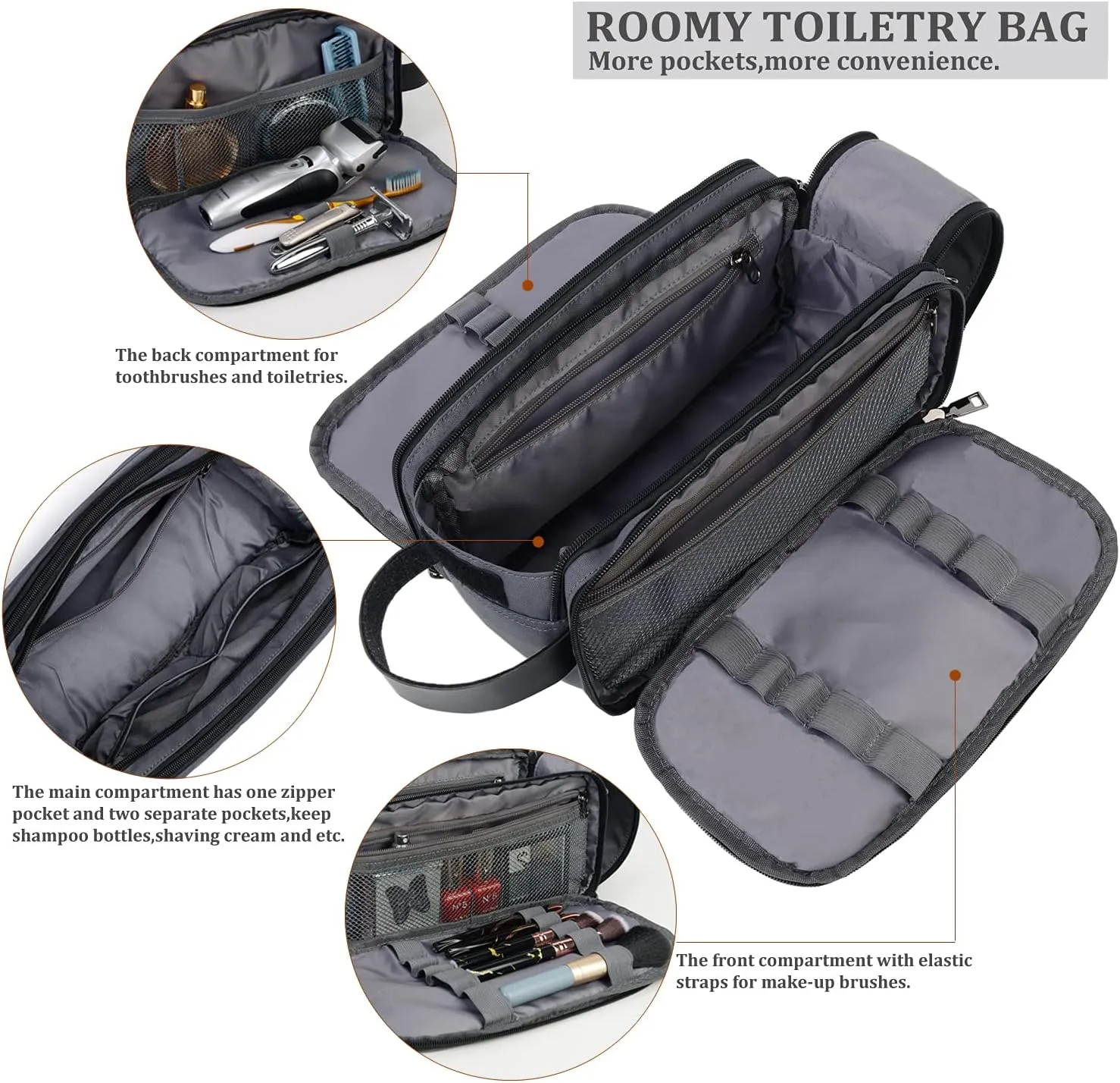 Mens Toiletry Bag Travel Leather Toiletry Organizer Dopp Kit for Men Water-resistant Shaving Bag for Bathroom (Grey)