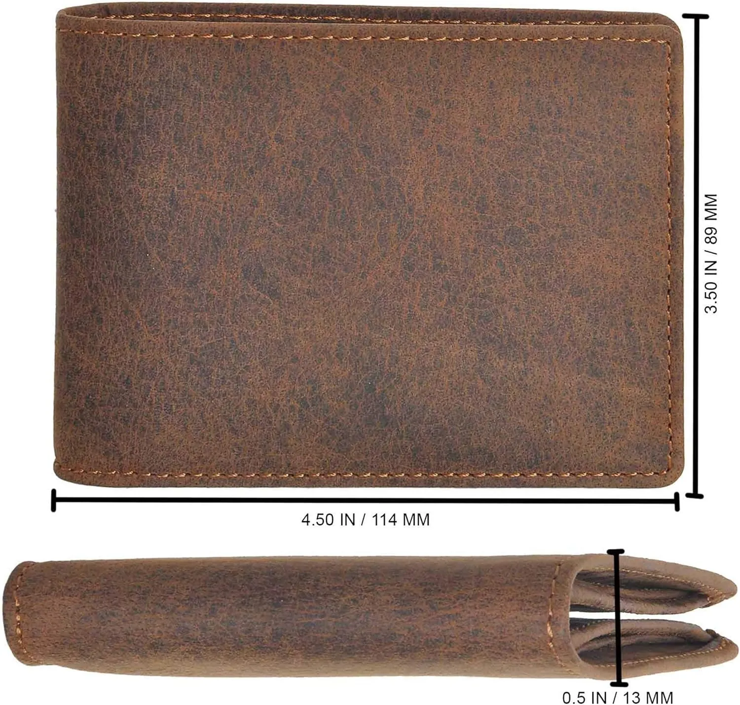 Mens Wallet Full Grain Genuine Leather Slim Minimalist Front Pocket Bifold Soft Nappa RFID Protection (Dark Hunter Brown)