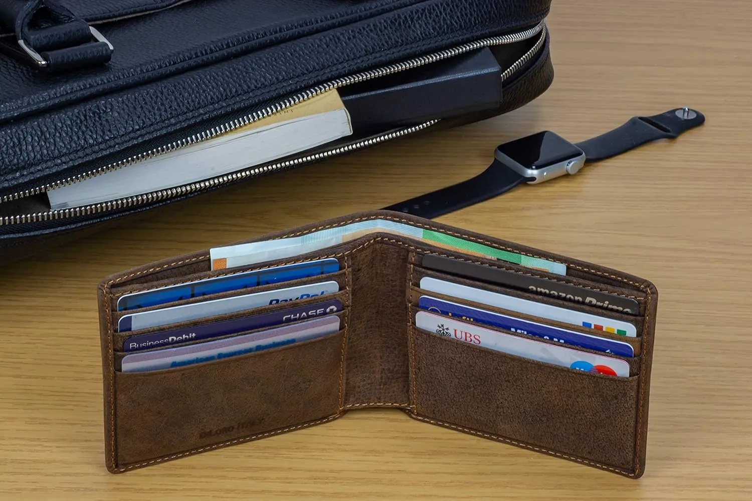 Mens Wallet Full Grain Genuine Leather Slim Minimalist Front Pocket Bifold Soft Nappa RFID Protection (Dark Hunter Brown)