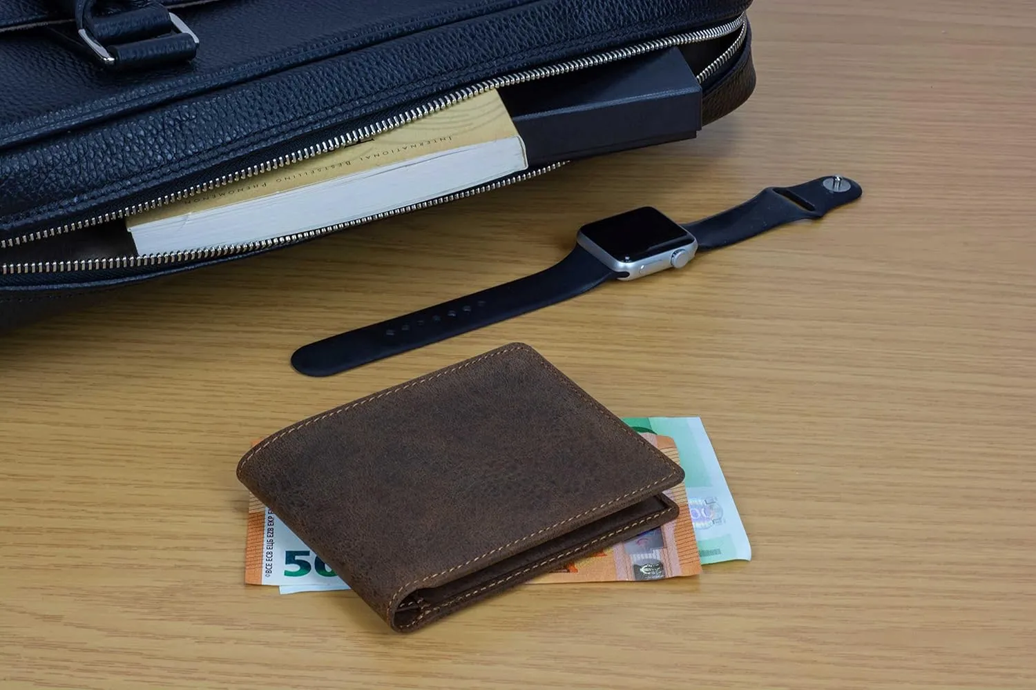 Mens Wallet Full Grain Genuine Leather Slim Minimalist Front Pocket Bifold Soft Nappa RFID Protection (Dark Hunter Brown)