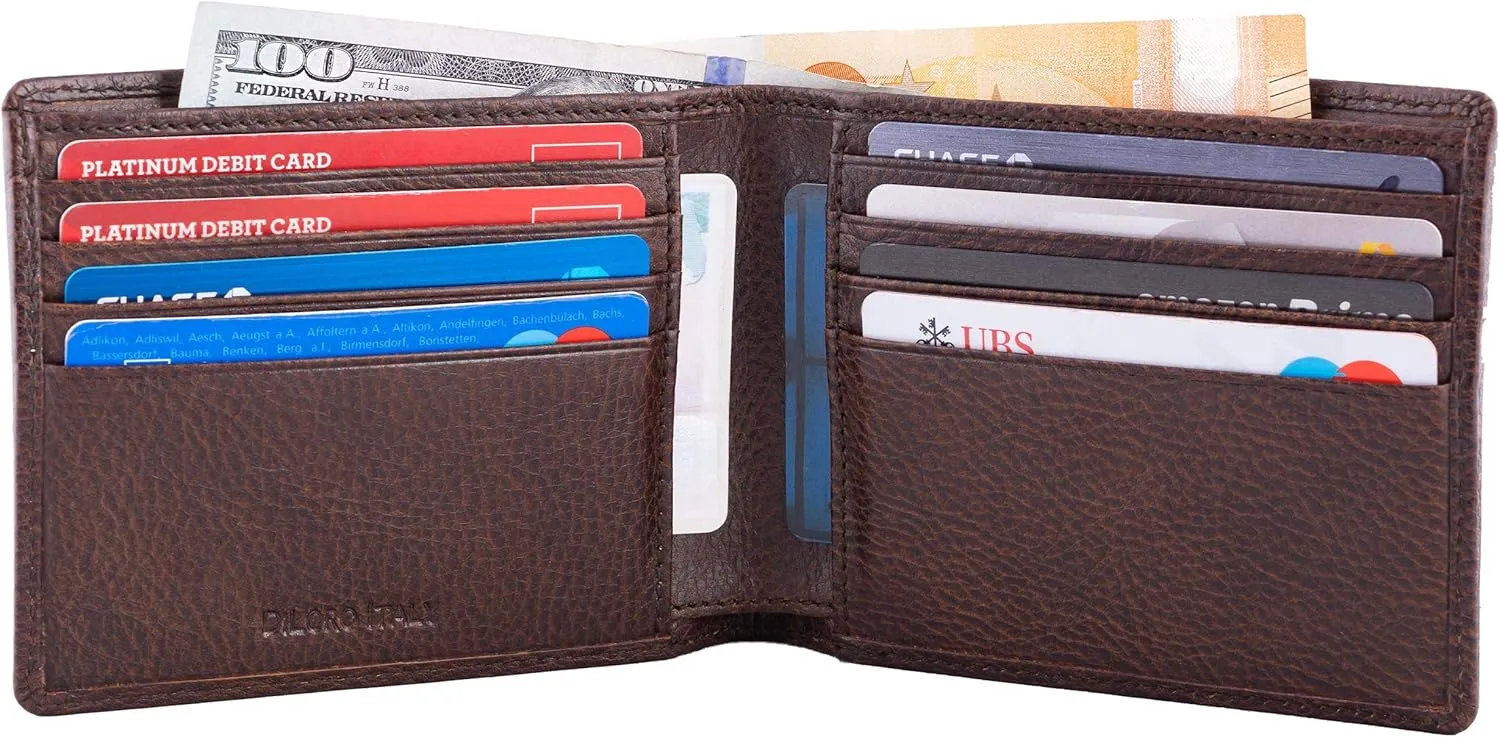 Mens Wallet Full Grain Genuine Leather Slim Minimalist Front Pocket Bifold Soft Nappa RFID Protection Gemini Brown