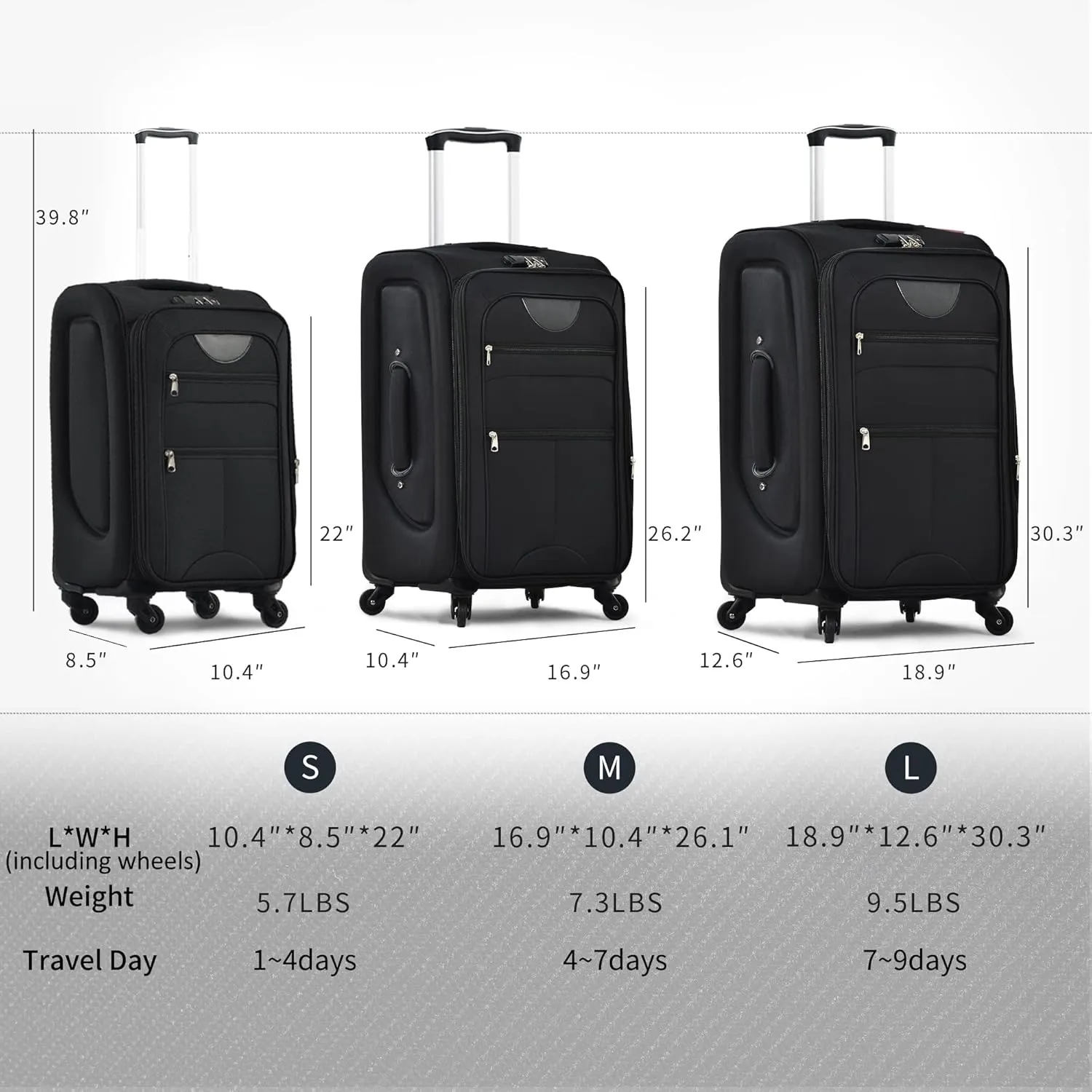 Merax Suitcase Set Softside 3-Piece Expandable Luggage with TSA Lock Spinner Wheels Lightweight Upright Luggage with Travel Bag(22/26/30 IN, Black)