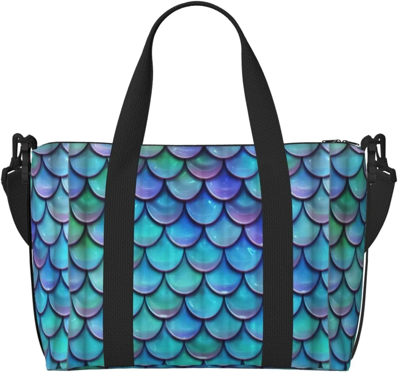 Mermaid Teal Fish Scale print Handbag Oxford shoulder bag casual shoulder bag weekend bag large capacity storage bag