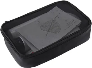 Mesh Makeup Bag, Breathable Mesh Zipper Toiletry Bag, See Through Makeup Bag Organizer, Black Travel Bag (Large)