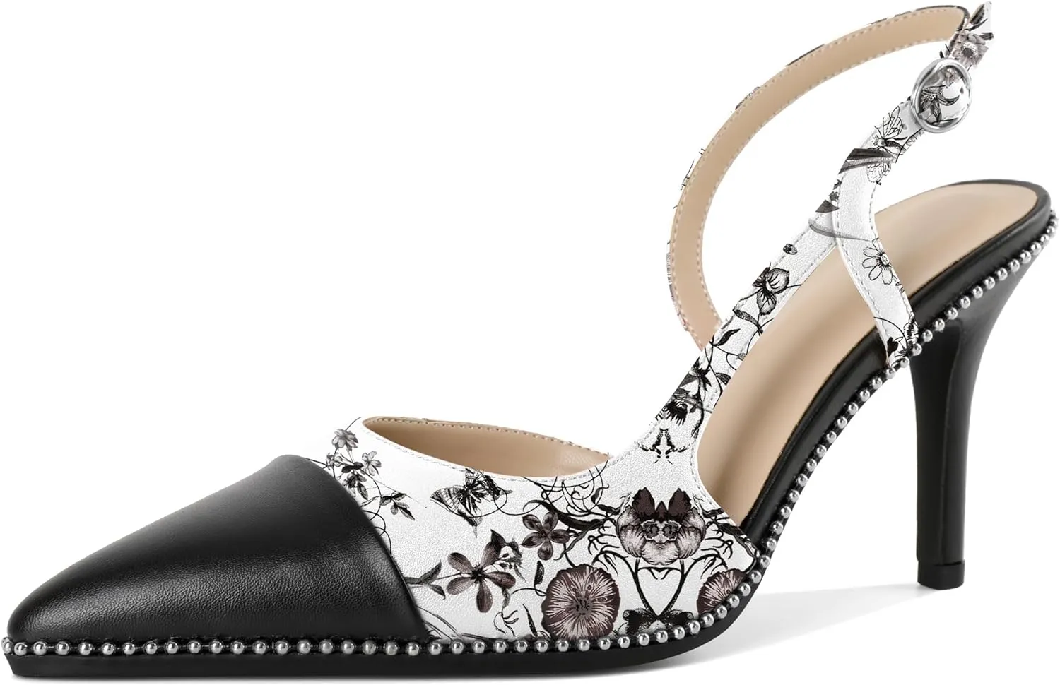 Mettesally Slingback Pumps 3 Inches Stilettos Sexy Evening Heels for Women Beaded