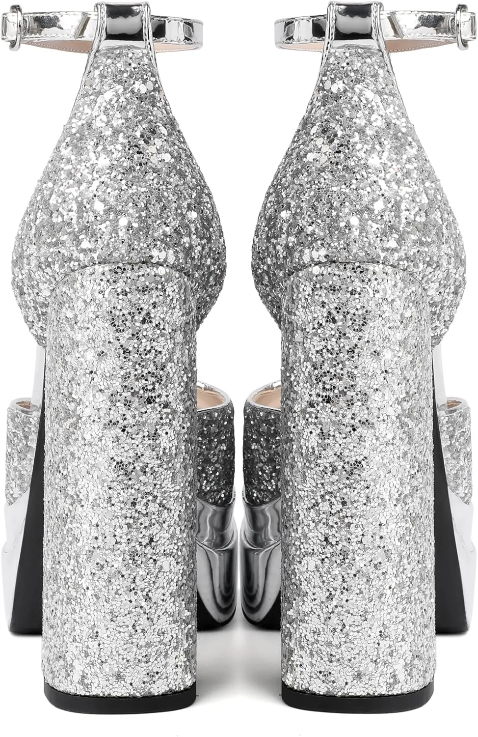 Mettesally Women's Stacked Platform High Heels Square Toe Chunky Thick Heel Sandals Ankle Strap Block Heeled Pumps Fashion Party Platform Shoes