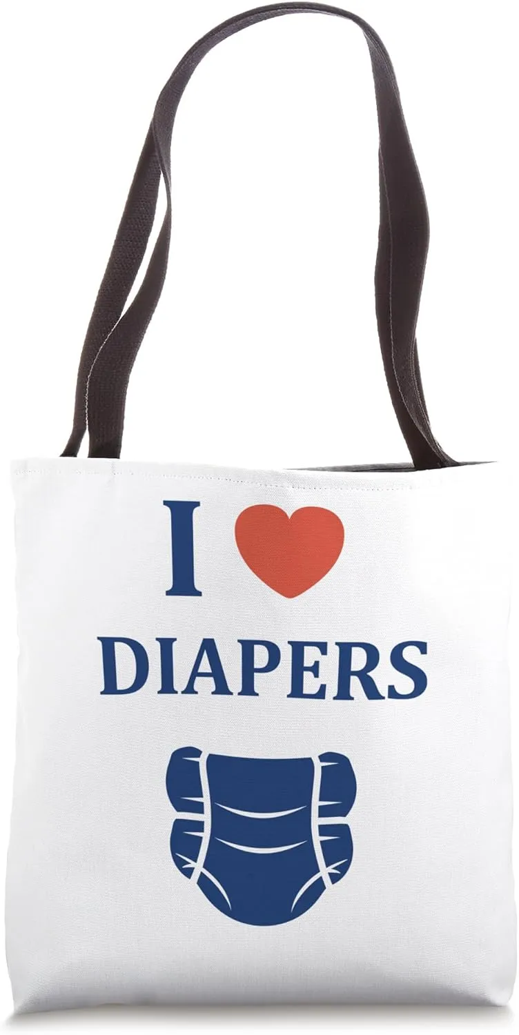 Minimalist Baby Parent Diaper Humor i love Diapers Tote Bag