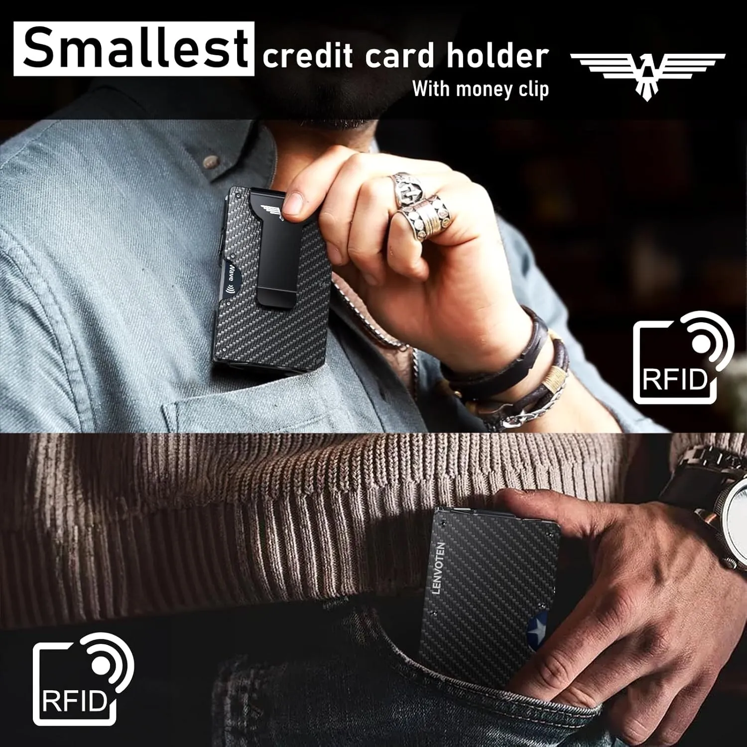 Minimalist Wallet for Men, Metal Wallet with Money Clip, Slim Compact Wallet, RFID Blocking Card Holder, Metal Aluminum Credit Card Holder, Holds up to 20 Cards