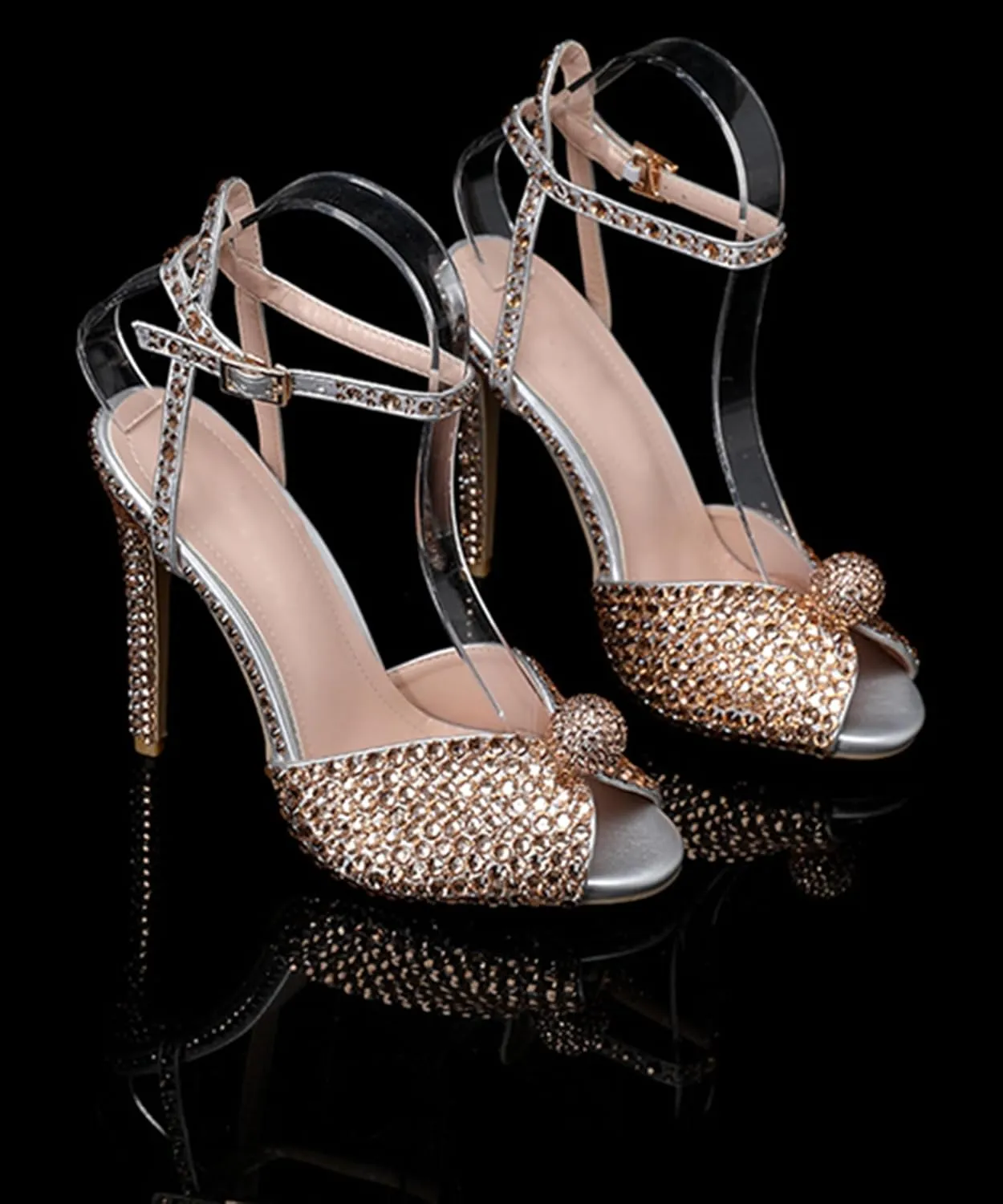 Minishion Slingback High Heel Wedding Shoes for Women with Crystals Fashion Evening Party Sandals