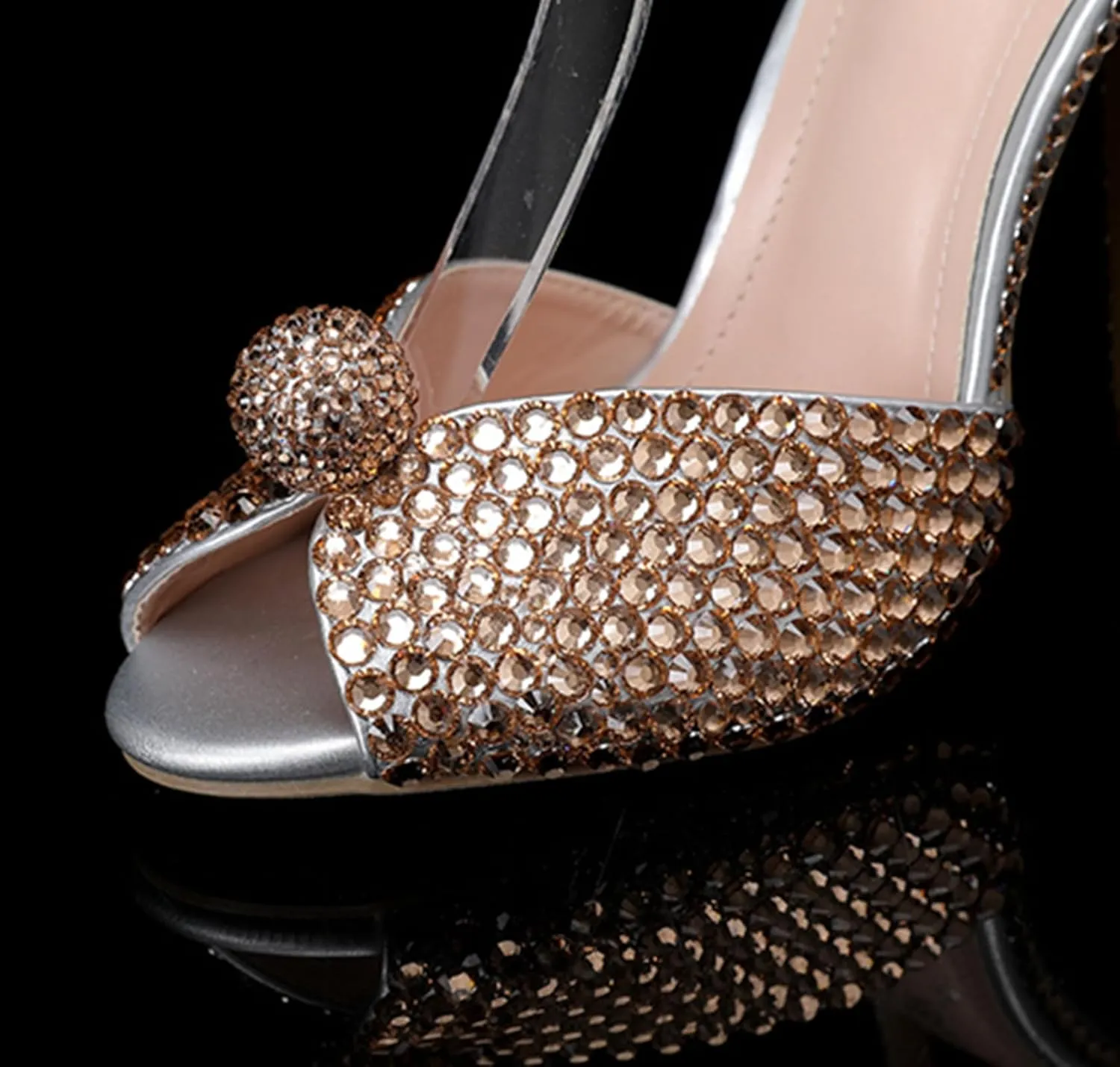 Minishion Slingback High Heel Wedding Shoes for Women with Crystals Fashion Evening Party Sandals