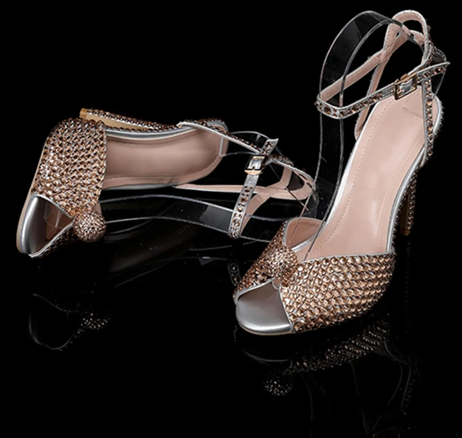 Minishion Slingback High Heel Wedding Shoes for Women with Crystals Fashion Evening Party Sandals