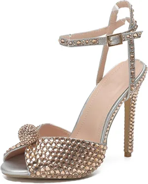 Minishion Slingback High Heel Wedding Shoes for Women with Crystals Fashion Evening Party Sandals