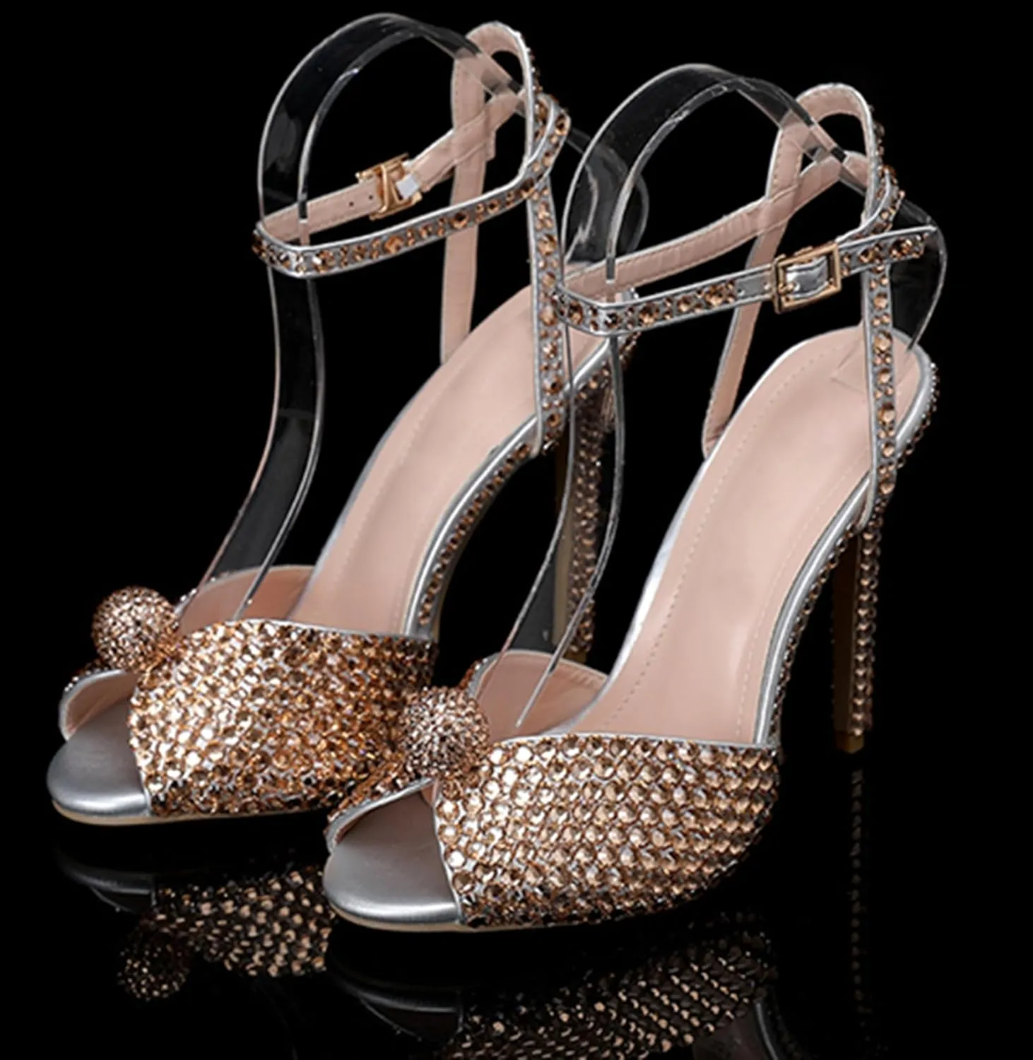 Minishion Slingback High Heel Wedding Shoes for Women with Crystals Fashion Evening Party Sandals