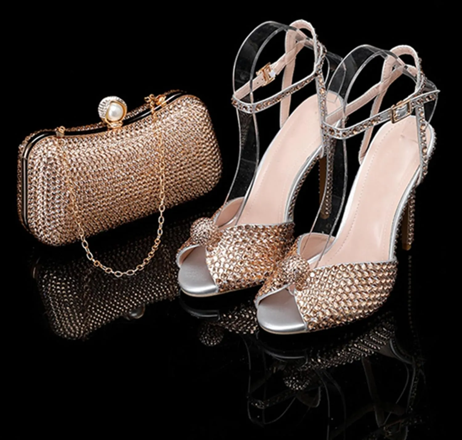 Minishion Slingback High Heel Wedding Shoes for Women with Crystals Fashion Evening Party Sandals