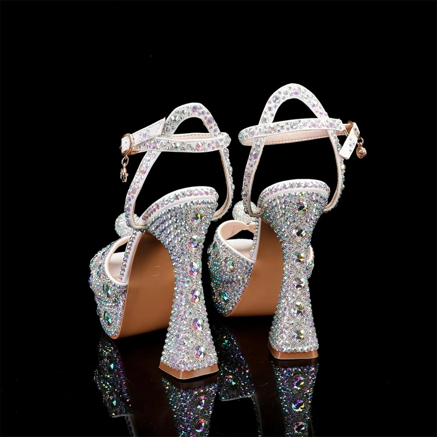 Minishion Womens Platform Wedding Shoes Slingback High Heel Party Evening Sandals with Pearl