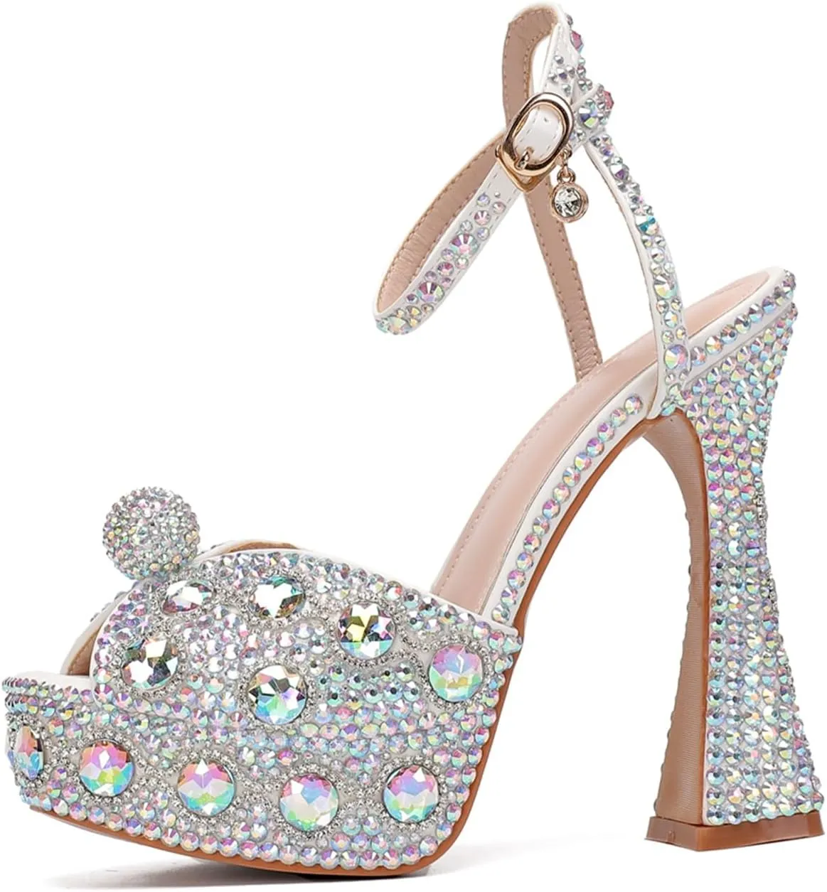 Minishion Womens Platform Wedding Shoes Slingback High Heel Party Evening Sandals with Pearl