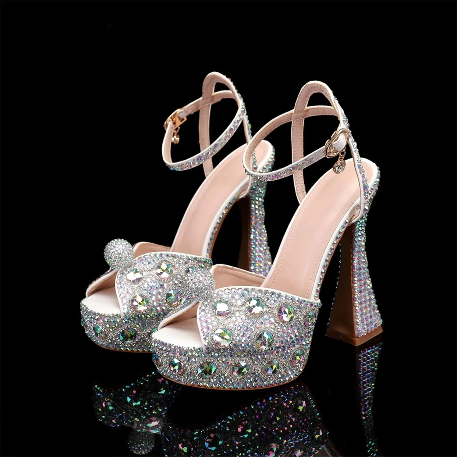 Minishion Womens Platform Wedding Shoes Slingback High Heel Party Evening Sandals with Pearl