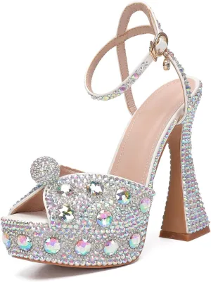 Minishion Womens Platform Wedding Shoes Slingback High Heel Party Evening Sandals with Pearl