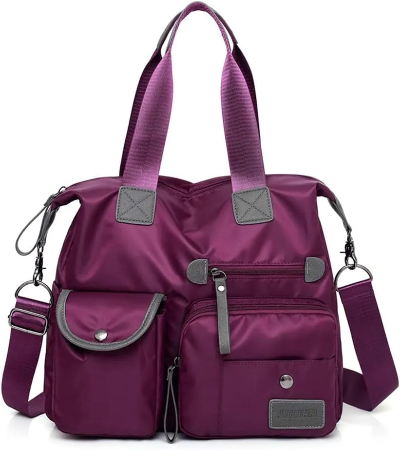 MINTEGRA Nylon Tote Bag for Women Multi Pocket Shoulder Bag Waterproof Diaper Crossbody Bag