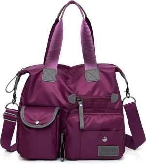 MINTEGRA Nylon Tote Bag for Women Multi Pocket Shoulder Bag Waterproof Diaper Crossbody Bag