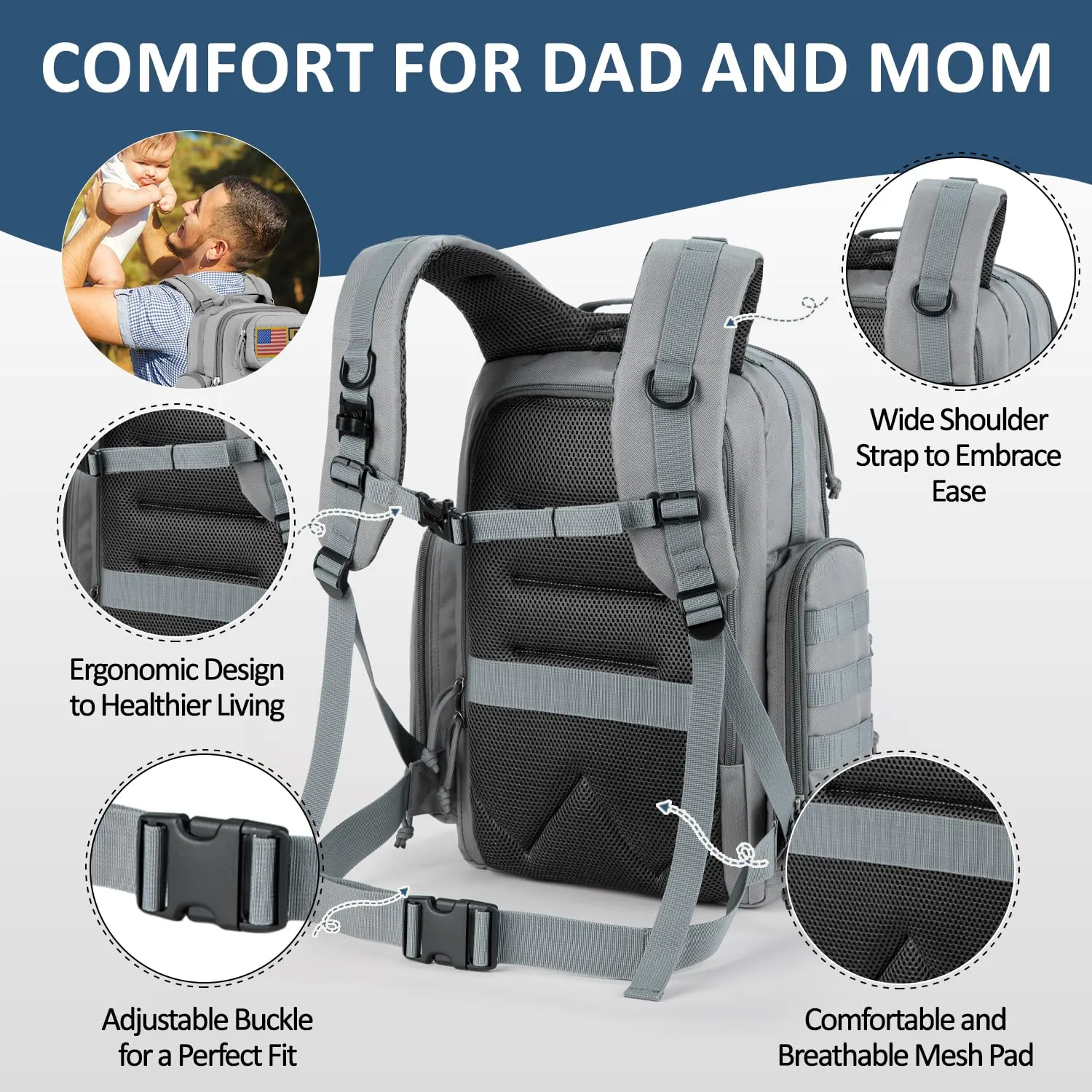 MIRACOL Outdoor Military Diaper Backpack: Dad-Approved Baby Bag with Insulated Pockets & Foldable Changing Mat - Lightweight Essentials for Hiking Camping Outdoor Adventures