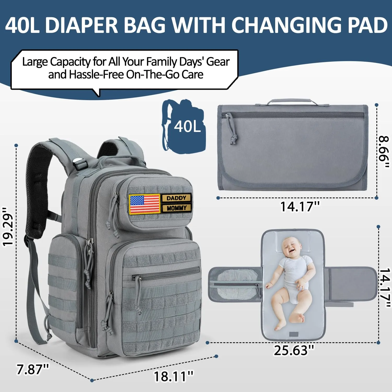 MIRACOL Outdoor Military Diaper Backpack: Dad-Approved Baby Bag with Insulated Pockets & Foldable Changing Mat - Lightweight Essentials for Hiking Camping Outdoor Adventures