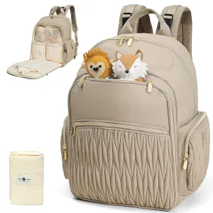 miss fong Diaper Bag Backpack - Baby Diaper Bag with Diaper Changing Pad Quilted Travel Diaper Backpack with 16 Pockets Mommy Bag Large Baby Bag Baby Shower Gifts for Mom & Dad-Khaki