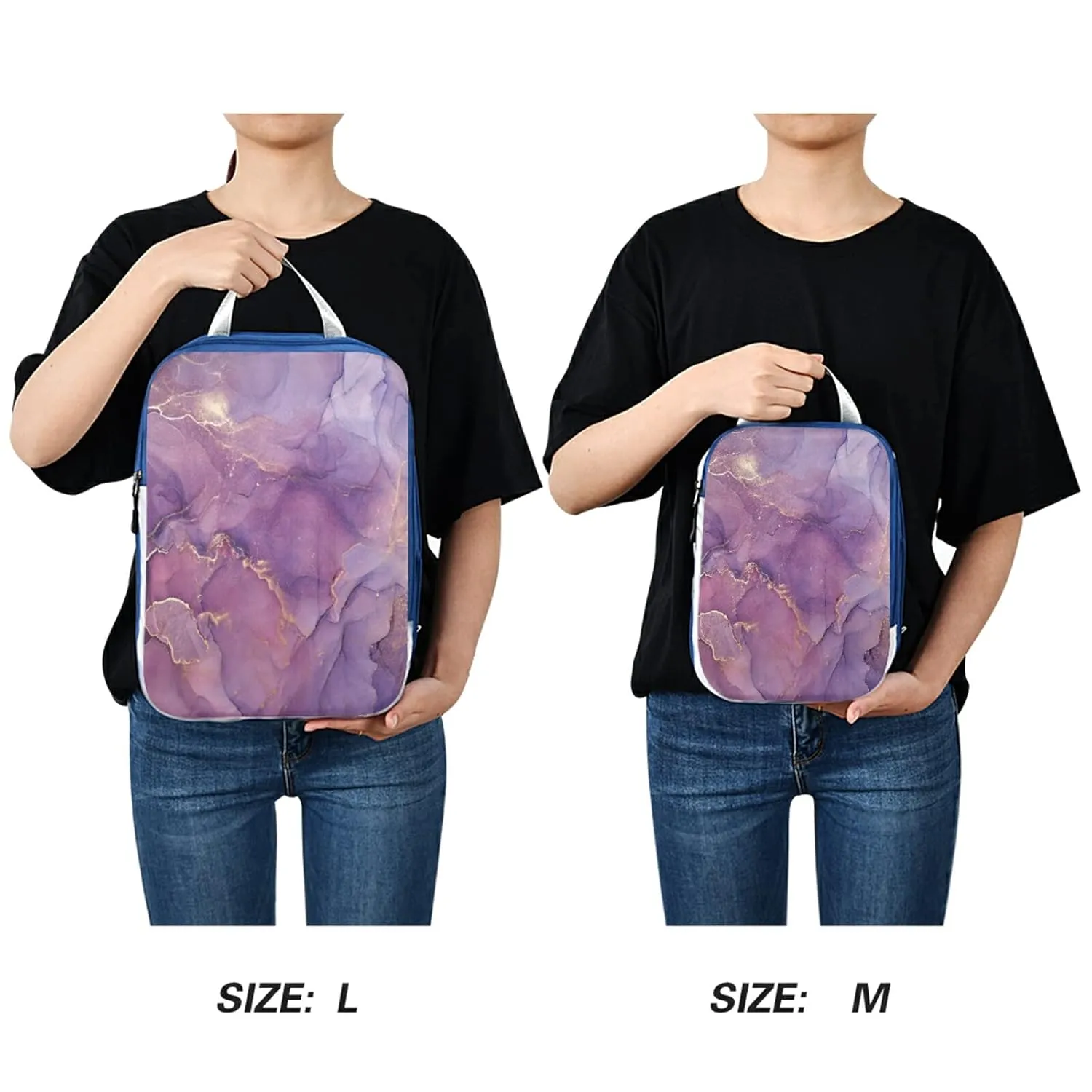 Mix Acrylic Paint Purple Pink Marble Texture with Gold Powder 3 Piece set Cubes Expandable Adjustable Luggage Packing Bags, Ultralight Organizer Accessories Travel Suitcase Compressible Bags