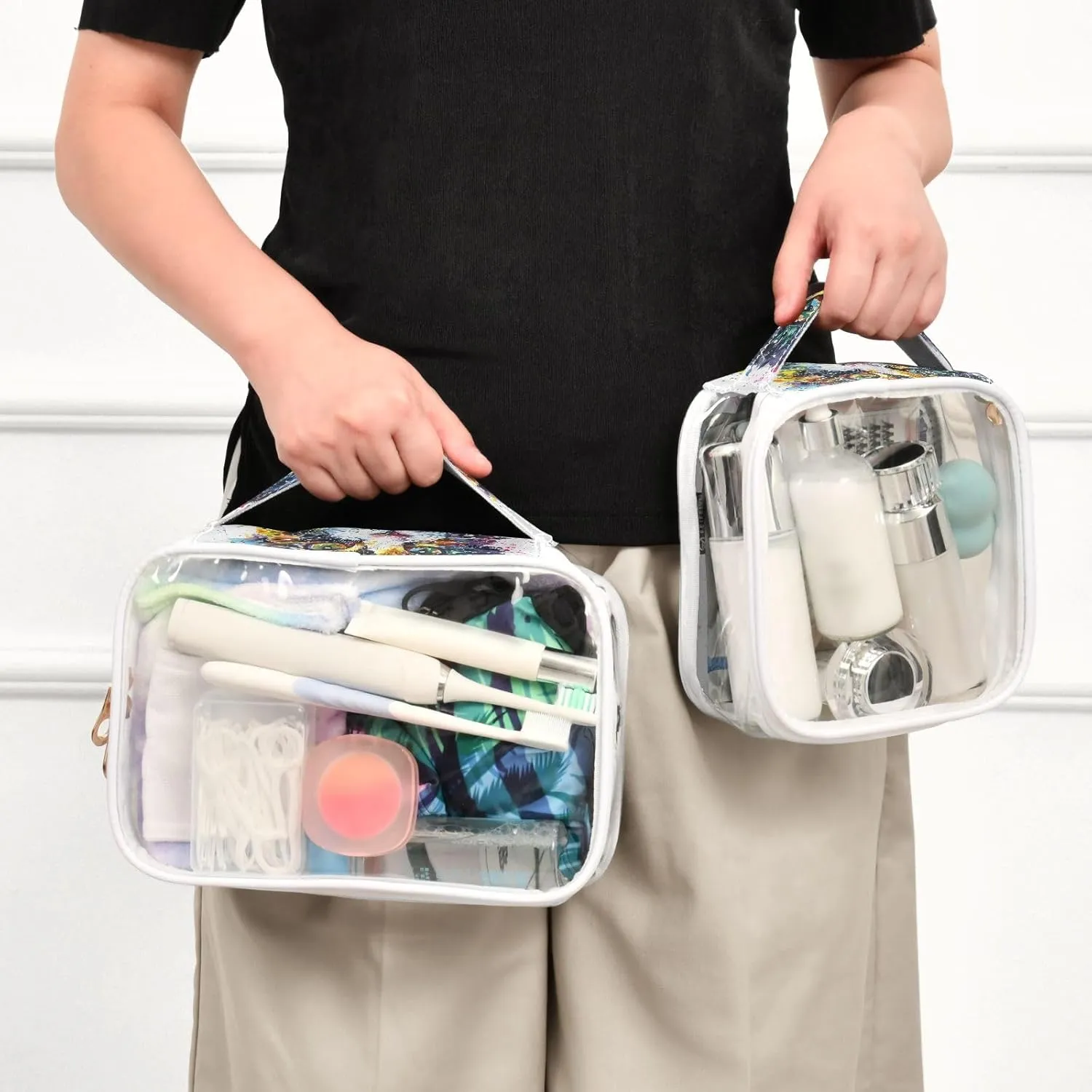 MNSRUU Clear Makeup Bags Cats Watercolors Toiletry Bag for Women 2 PCS Waterproof Clear Bags Clear Travel Toiletry Bag Small Cosmetic Makeup Bag, Carry on Airport Airline Compliant Bag