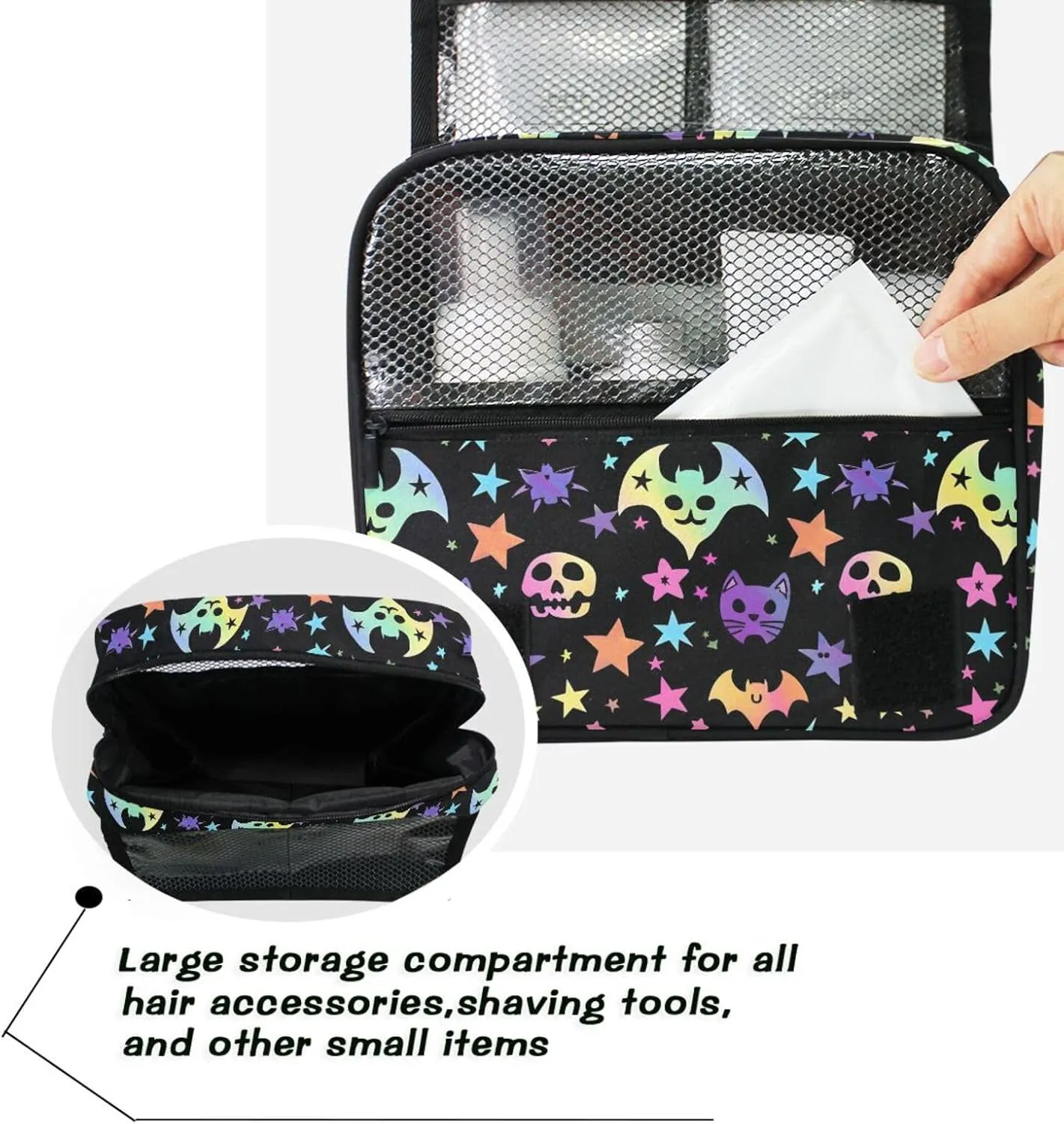 MNSRUU Hanging Toiletry Bag Bats and Stars Travel Makeup bag for Toiletries Portable Travel Toiletry Organizer Cosmetic Bags with Hanging Hook