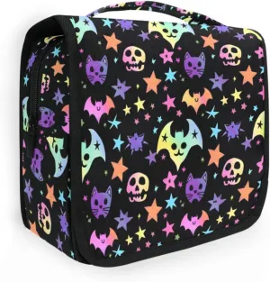 MNSRUU Hanging Toiletry Bag Bats and Stars Travel Makeup bag for Toiletries Portable Travel Toiletry Organizer Cosmetic Bags with Hanging Hook