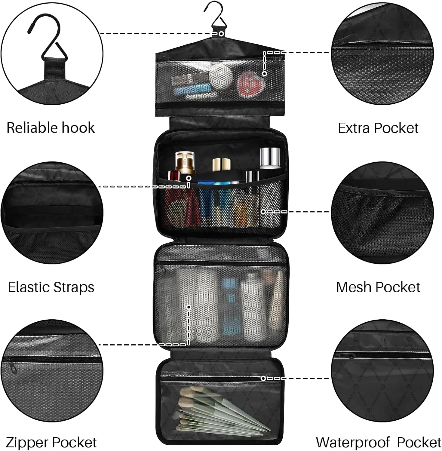 MNSRUU Hanging Toiletry Bags for Women Travel, Gothic Flowers and Skulls Toiletry Organizer Portable Travel Toiletry Bags Clear Wash Bags Makeup Bag Cosmetic Bag